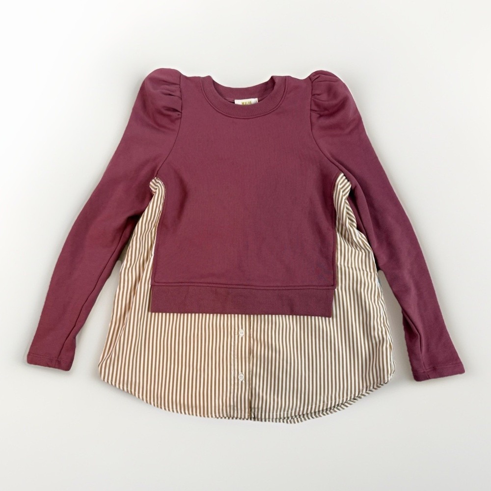 Anthropologie Maeve Shirt Women's XXS Layered Tunic Sweatshirt Mauve Pink